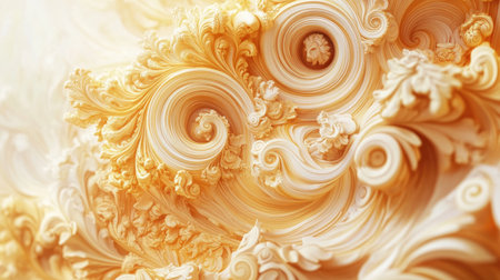 Explore an elegant golden 3D spiral background design, featuring intricate swirls and textures that evoke a sense of luxury and sophistication. Perfect for various creative projects.の素材