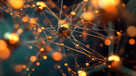 Explore an intricate 3D network visualizing financial analytics, showcasing dynamic connections and nodes in a vibrant digital environment. Perfect for data-related projects.の素材