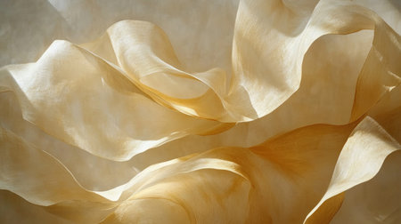 A captivating image of flowing golden ribbons showcasing dynamic movement and texture. Perfect for backgrounds, artistic projects, or creative designs.の素材