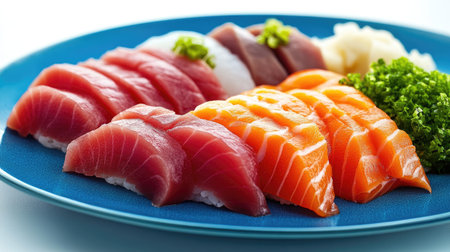 A beautifully arranged sashimi platter featuring a vibrant assortment of fresh fish slices, perfect for seafood lovers and culinary enthusiasts.の素材