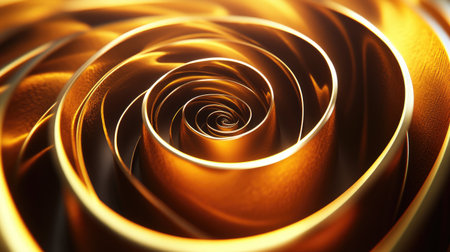 Discover a mesmerizing abstract design featuring golden 3D twisting spirals that create an illusion of depth and motion, perfect for artistic projects.の素材