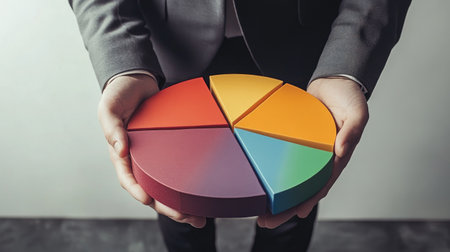 A vibrant pie chart illustrates financial data, perfect for planners and consultants. Ideal for presentations showcasing statistics and insights in business strategy.の素材