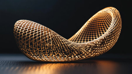 Discover a mesmerizing golden lattice structure, showcasing intricate design and modern artistry. Its elegant curves and patterns create a unique visual experience.の素材