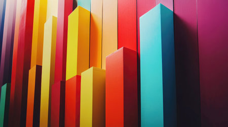 This vibrant and colorful bar chart creatively showcases various assets, presenting data in a modern and visually appealing way, ideal for business contexts.の素材