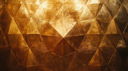 This captivating image showcases a rich array of golden geometric shapes arranged in a stunning pattern, creating a luxurious and elegant backdrop perfect for various design needs.の素材