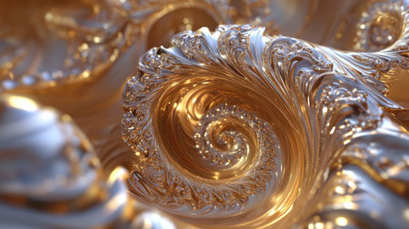 This elegant image features a swirling golden pattern, showcasing intricate details and luxurious textures that evoke a sense of depth and sophistication. Perfect for artistic projects.の素材