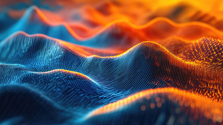 Explore an abstract landscape of fluctuating currency, featuring vibrant colors and dynamic shapes. Perfect for modern finance and digital art projects.の素材