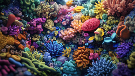 A vibrant 3D depiction of a thriving coral reef, showcasing diverse marine life and colorful coral formations, perfect for nature and ocean enthusiasts.の素材