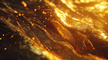This captivating image features dynamic golden shapes resembling flickering flames, creating a mesmerizing visual effect with rich textures and vibrant light.の素材