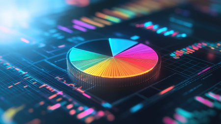 Explore a vibrant 3D pie chart visualization, showcasing digital data insights. This modern graphic is ideal for business presentations and analytics.の素材