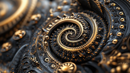 Explore the mesmerizing beauty of intricate golden patterns arranged in a stunning 3D design. This captivating art piece showcases elegance and depth, perfect for various creative projects.の素材