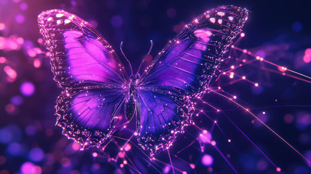 Experience the beauty of a vibrant cosmic butterfly in this stunning 3D rendering. The artwork showcases vivid colors and intricate details, perfect for creative projects.の素材