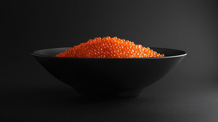 A sleek black bowl filled to the brim with fresh, vibrant food. This elegant presentation showcases gourmet ingredients against a minimalist backdrop.の素材
