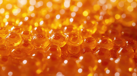 This vibrant close-up showcases glossy orange salmon roe, highlighting its rich texture and color. An exquisite ingredient for gourmet dishes.の素材