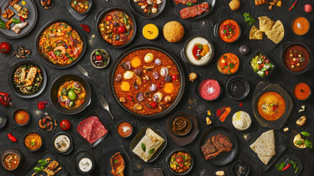 A rich visual collage showcasing traditional European dishes, featuring a variety of colors, textures, and culinary styles, perfect for food enthusiasts.の素材