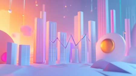A serene 3D visualization of a financial growth environment featuring vibrant colors and abstract shapes, perfect for business and innovation themes.の素材