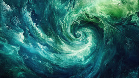 An abstract representation of swirling green and blue hues, evoking a sense of motion and tranquility. This vibrant artwork captures the dynamic interplay of nature's colors, perfect for various creative projects.の素材