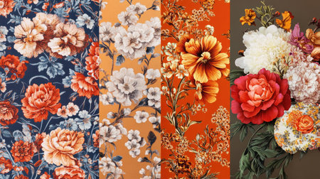 Discover a vibrant collection of digital textile designs featuring stunning floral patterns. Perfect for decor and fashion, these artworks embody creativity and color.の素材