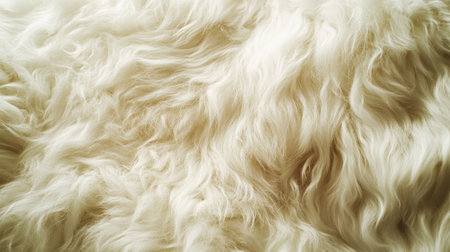 Elegant close-up of a soft, fluffy white fur texture. Perfect for backgrounds, fashion, or interior designs. Adds warmth and comfort to any setting.の素材