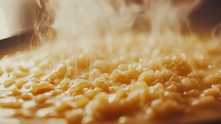 A close-up view of a captivating risotto dish featuring creamy texture and steam rising, showcasing the art of culinary delight in a warm bowl. Perfect for food enthusiasts.の素材