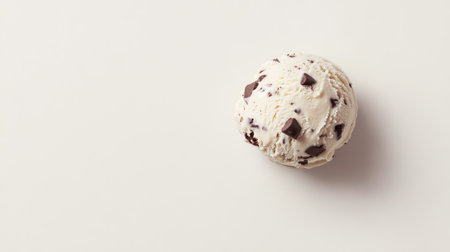 A delightful scoop of creamy chocolate chip ice cream sits elegantly on a white background, perfect for desserts, summer treats, and indulgent moments.の素材