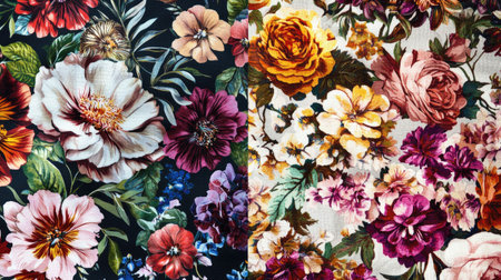 Discover a captivating floral design featuring a striking blend of colorful blooms. Perfect for textiles, decor, or artistic projects, this pattern offers a vibrant aesthetic.の素材