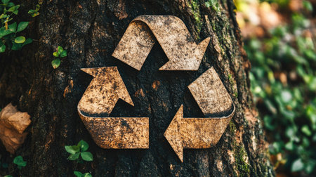 A creative take on the recycle symbol featuring three arrows, designed to represent the cycle of reduce, reuse, and recycle, ideal for promoting eco-friendly practices.の素材
