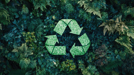A dynamic image of the green waste recycling sign with lush foliage, symbolizing a commitment to sustainability and responsible waste management practices.の素材