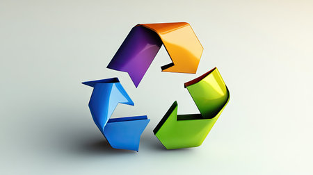 A vibrant, three-dimensional representation of the recycle symbol with arrows, symbolizing active participation in sustainability and environmental stewardship.の素材