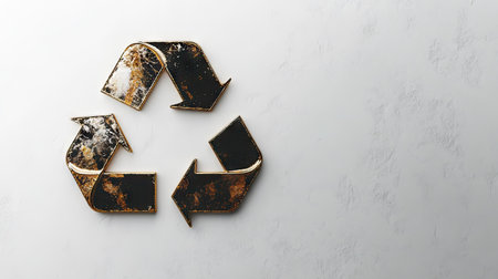 An elegant image of the recycle symbol with a glossy finish on a white background, illustrating the concept of recycling in a modern and clean aesthetic.の素材