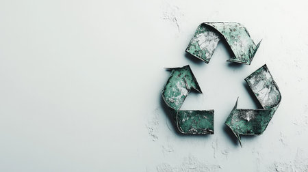 An elegant presentation of the recycle symbol against a solid white backdrop, allowing for easy integration of environmental slogans or promotional text.の素材