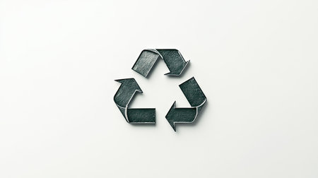 Minimalist design featuring the iconic recycle symbol on a white background, providing a clean and simple visual for promoting recycling and environmental awarenessの素材