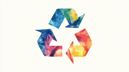 The three arrows of the recycle symbol illustrated in vibrant colors, symbolizing hope and sustainability, perfect for eco-conscious campaigns and initiativesの素材