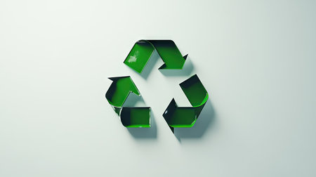 The recycle symbol rendered in bold green against a stark white background, visually promoting the importance of environmental conservationの素材