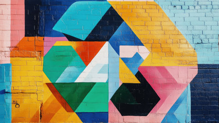 Street view of a vibrant recycle symbol mural, showcasing community engagement in promoting recycling and eco-friendly practices in an urban setting.の素材