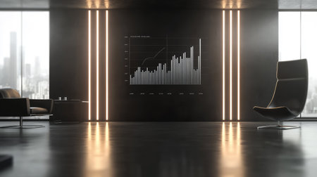 A D-rendered business graph in a modern, minimalistic office with a sleek design.の素材