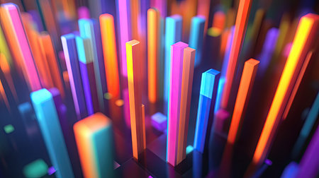 A D-rendered business graph with rising bars, symbolizing growth and success in the financial sector.の素材