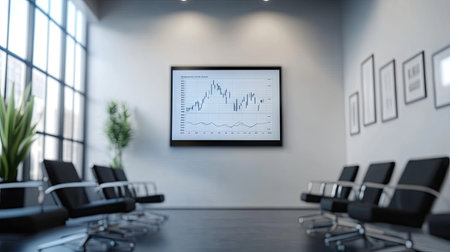 A D-rendered business graph in a modern, minimalistic office with a sleek design.の素材