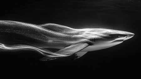 A breathtaking shot of a shark's sleek body in close-up, showcasing its smooth skin and powerful movement in the ocean.の素材