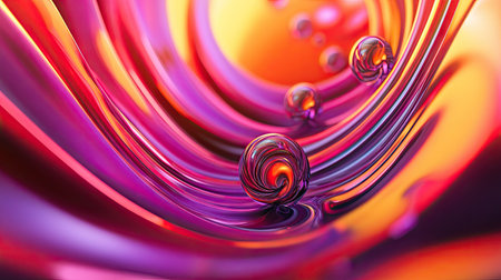 3D abstract background with spiraling lines and orbs in vibrant colors, giving a dynamic and energetic feel, great for creative projects.の素材