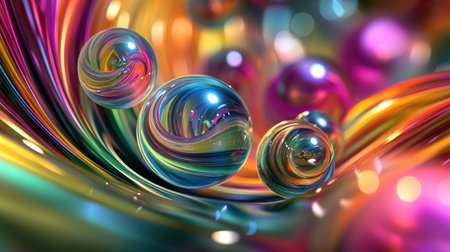 3D abstract background with spiraling lines and orbs in vibrant colors, giving a dynamic and energetic feel, great for creative projects.の素材