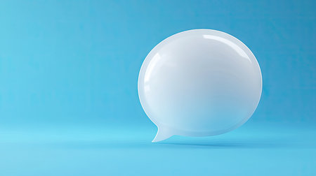 3D white speech bubble illustration with a blue gradient background, representing conversation, digital communication, or social networking.の素材