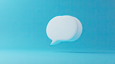 3D rendered white speech bubble with a contrasting blue backdrop, ideal for illustrating digital conversations, chat features, or messaging. -の素材