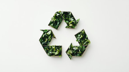 A dynamic image of the recycle symbol highlighted on a solid white background, conveying the urgency of recycling efforts while providing space for captions or branding. -の素材