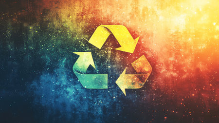 A dynamic illustration of the recycle symbol formed by three arrows, emphasizing sustainability and eco-friendliness, set against a bright backdrop to capture attention.の素材