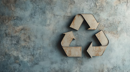 A minimalist design showcasing the three arrows of the recycle symbol on a simple backdrop, perfect for conveying messages about recycling and ecological awareness.の素材