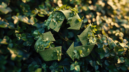 A striking visual of the green waste recycling sign with leaves gently wrapped around it, emphasizing the importance of recycling for a greener future.の素材