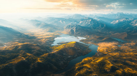 A stunning aerial view of Earth showcasing diverse landscapes, including mountains, forests, rivers, and deserts, highlighting the beauty of nature elements.の素材