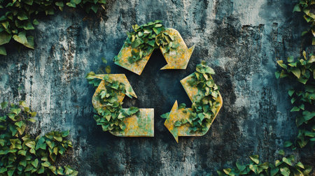 A striking visual of the green waste recycling sign with leaves gently wrapped around it, emphasizing the importance of recycling for a greener future.の素材