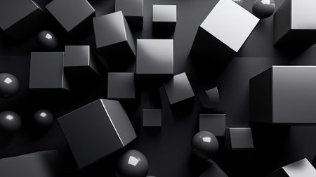 Dynamic 3D abstract background with interlocking cubes and spheres in a monochromatic palette. Great for tech or futuristic-themed visuals.の素材
